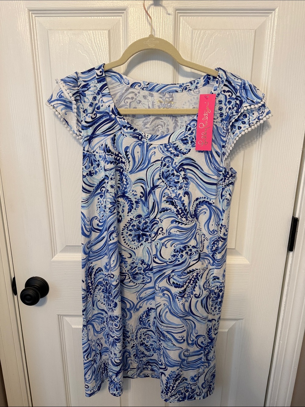Brand New Blue & White Swirl Print Short Sleeve Dress Lilly Pulitzer
